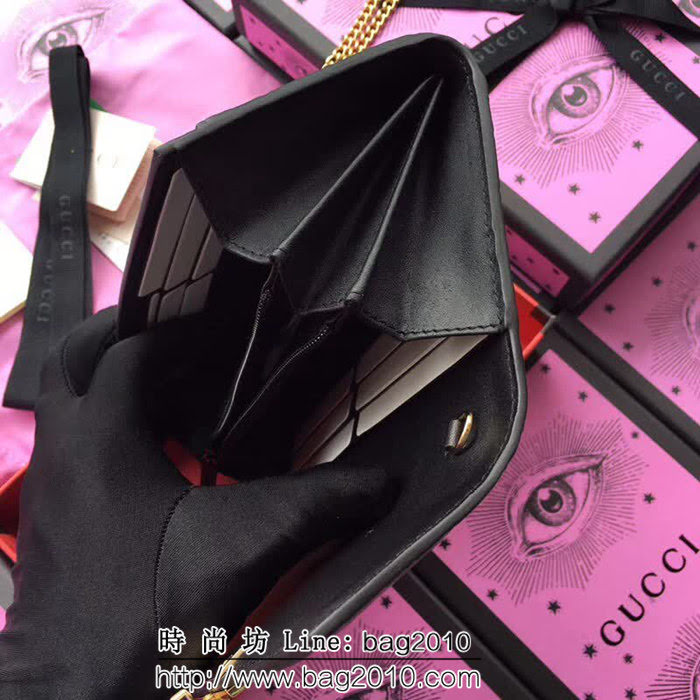 GUCCI古馳 歐洲正品原單 padlock系列 最新二折款 爆款鏈條皮夾 453506 黑色壓全皮 WTG1183